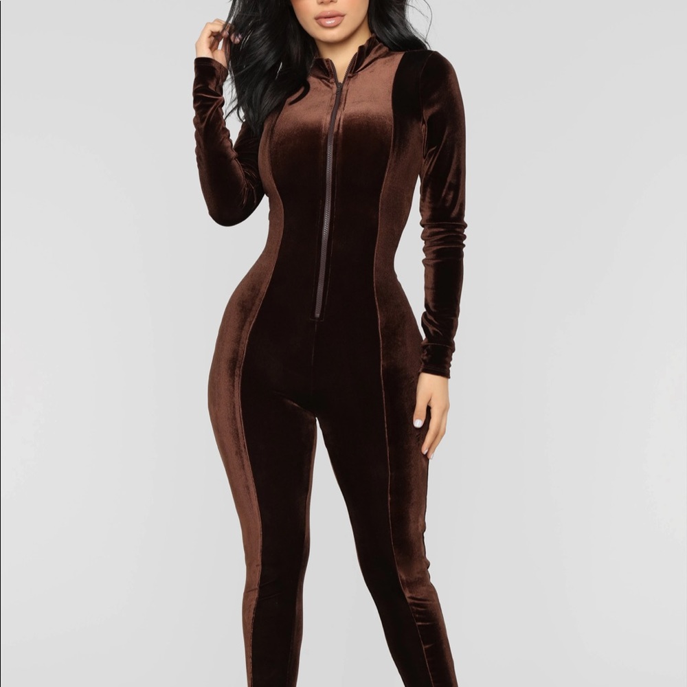 Brown velvet jumpsuit